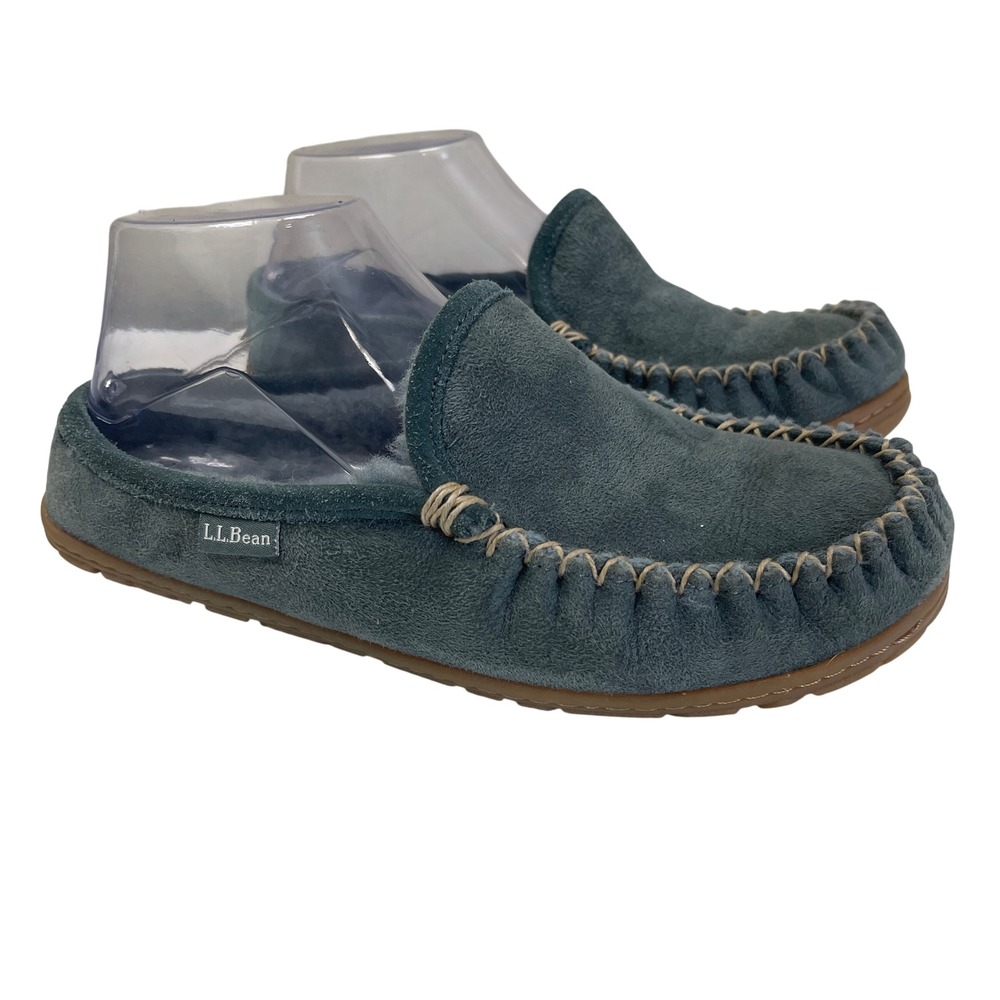 LL Bean Wicked Good Scuff Slippers Womens 7? Suede Shearling Moccasin Cabincore